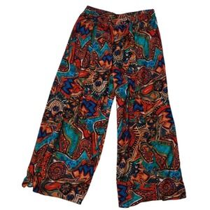 Shein Pants Woman XL Multi All Over Print High Slit Wide Leg Vacation Beach Boho